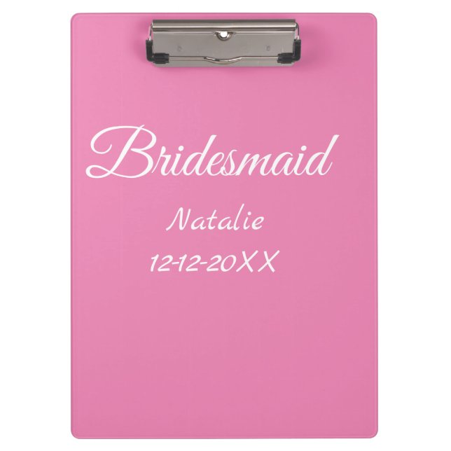 Porte-bloc Simple minimal pink bridesmaid add name year text  (Devant)