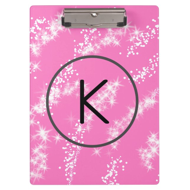 Porte-bloc simple monogramme blanc minimal paillettes rose ea (Devant)