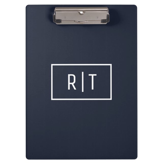 Porte-bloc Simple Monogramme professionnel Marine Bordure bla (Devant)