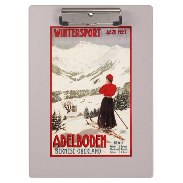 Porte-bloc Skieur de femme donnant sur l'affiche d'Adelboden (Devant)