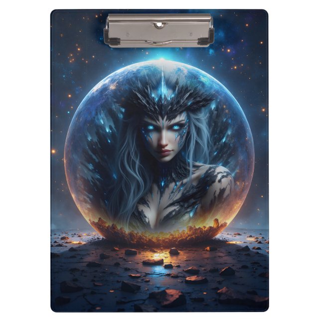 Porte-bloc Sorcière cosmique – Née de la sphère stellaire. (Devant)