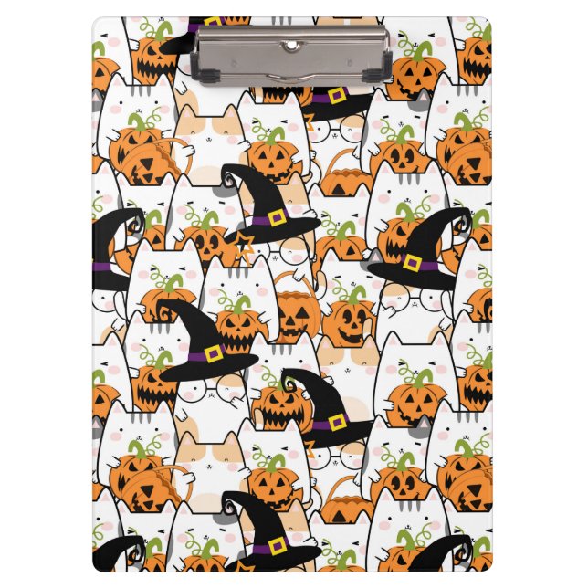 Porte-bloc Sorcière de chat mignonne tenant Bumkin Halloween (Devant)