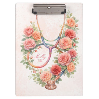 Porte-bloc Stéthoscope à rose rose florale personnalisée