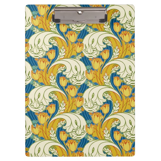 Porte-bloc Style William Morris Tulp Tissu Floral sarcelle et (Devant)
