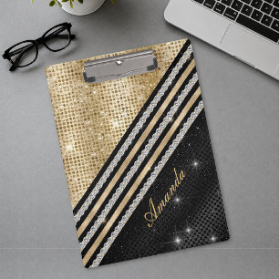 Porte-bloc Stylisé faux cristal or et noir Personnalisé