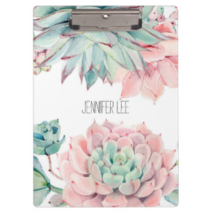 Porte-bloc Succulents vert rose mou et votre nom sur