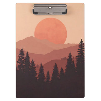 Porte-bloc Sunset Mountain Forest Nature Illustration