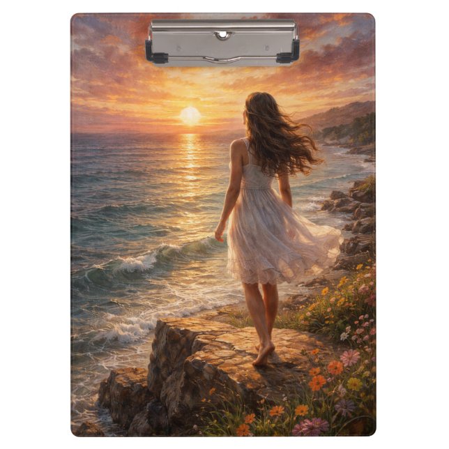 Porte-bloc Sunset Ocean Oil Painting Clipboard (Devant)