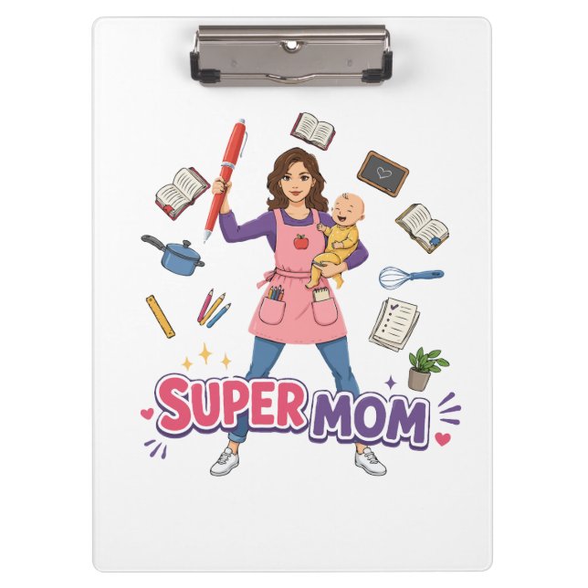 Porte-bloc Super Maman Mère Multitâche Design Cartoon (Devant)