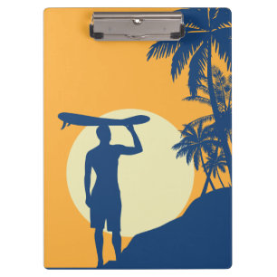 Porte-bloc Surfer, palmier, falaise, soleil, surfer, lune