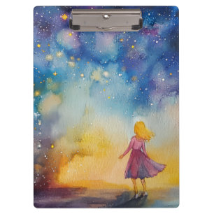 Porte-bloc Sweet Whimsical Girl Staring dans le ciel nocturne