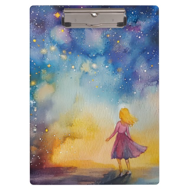 Porte-bloc Sweet Whimsical Girl Staring dans le ciel nocturne (Devant)