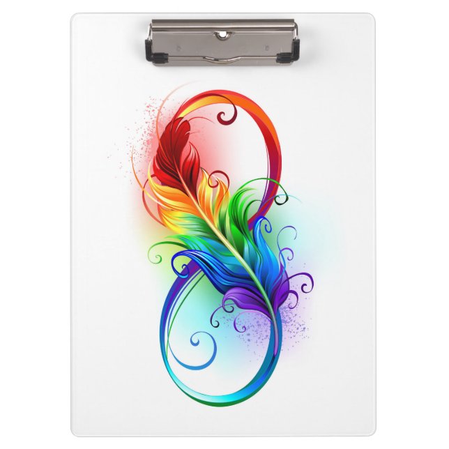 Porte-bloc Symbole d'infini avec plume arc-en-ciel (Devant)