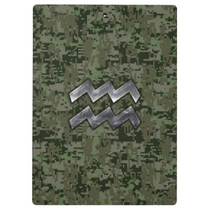 Porte-bloc Symbole Zodiaque Aquarius sur camo numérique vert 