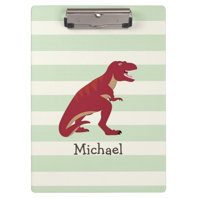 Porte-bloc T-Rex rouge sur Pastel Green Stripes (Devant)