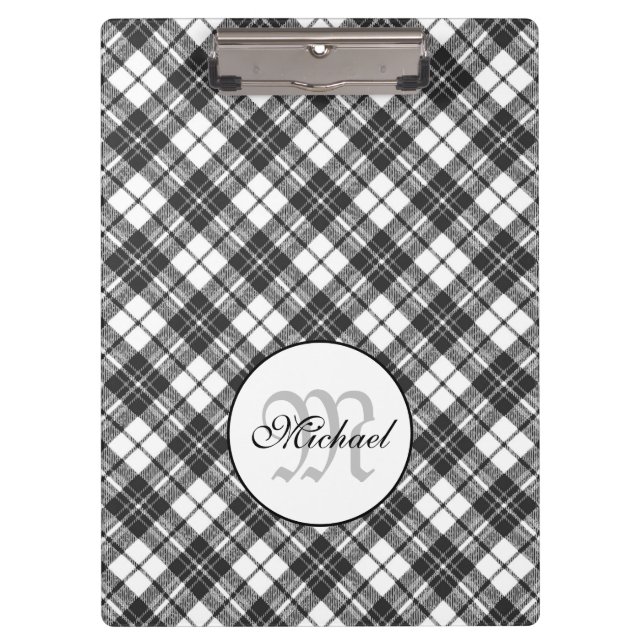 Porte-bloc Tartan motif Noël noir blanc Monogramme (Devant)