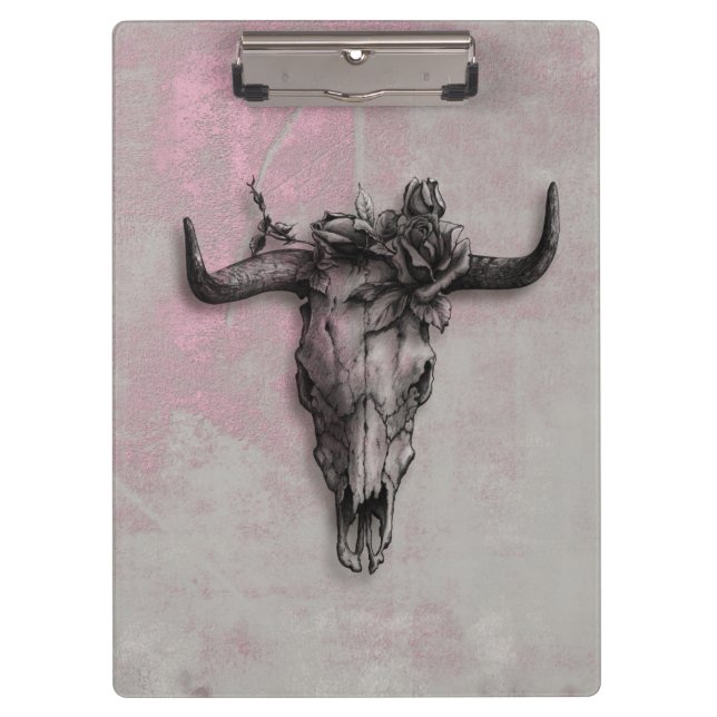 Porte-bloc Taureau et Rose gris rose rustique (Devant)