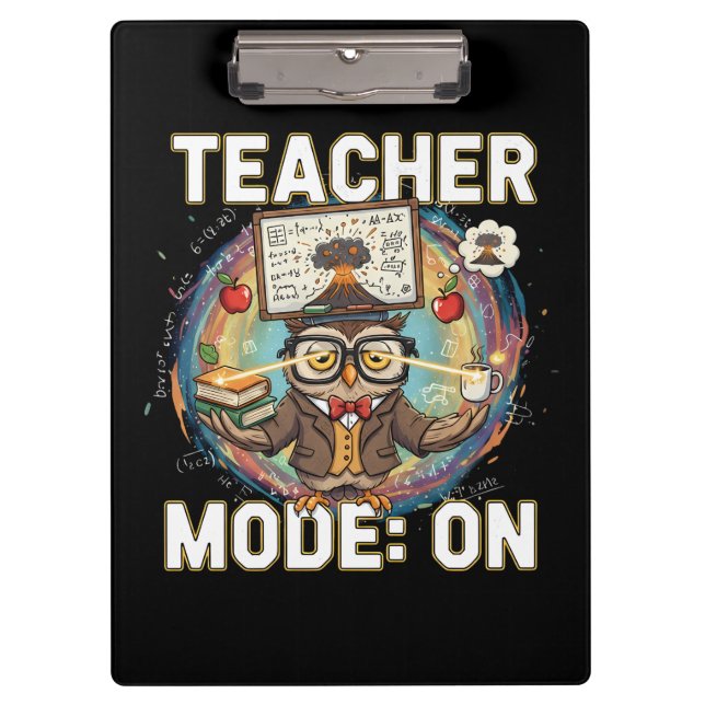 Porte-bloc Teacher Mode: ON – Funny Owl Teacher Design (Devant)