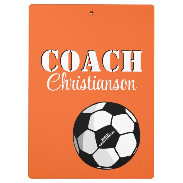 Porte-bloc Team Coach Orange White Soccer Field Personnalisé (Dos)