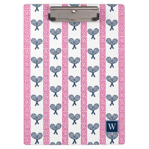 Porte-bloc Tennis Rayure Clé Grecque - Monogramme Rose Chaud