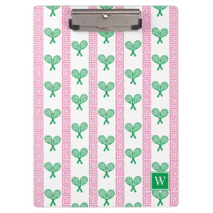 Porte-bloc Tennis Rayure Clé Grecque - Monogramme Rose & Vert