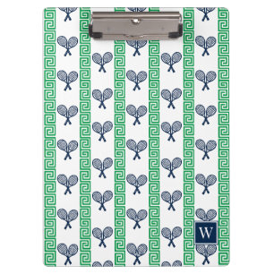 Porte-bloc Tennis Rayure Clé Grecque - Monogramme Vert & Mari