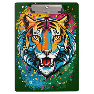 Porte-bloc Tête de tigre couleurs arc-en-ciel peinture taches