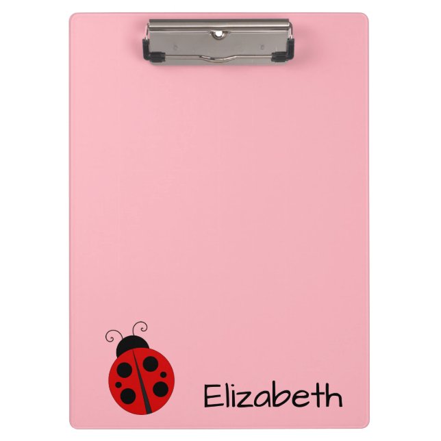 Porte-bloc Texte de nom rose et noir mignon avec Ladybug (Devant)