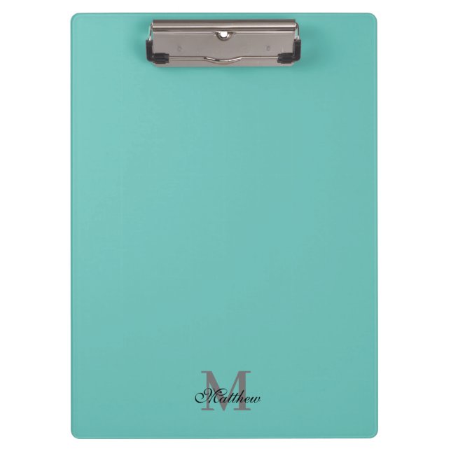 Porte-bloc Texte initial et nom personnalisé turquoise (Devant)