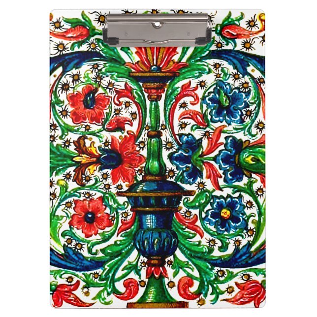 Porte-bloc Tonalités de bijoux Manuscrit médiéval Fleurs Roul (Devant)