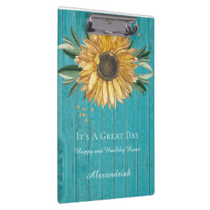 Porte-bloc Tournesol doré rustique Turquoise Bleu Grange Bois