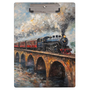 Porte-bloc Train à vapeur sur un pont - Peinture à l'huile