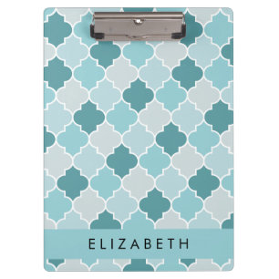 Porte-bloc Trellis Bleu Marocain, Quatrefoil, Votre Nom