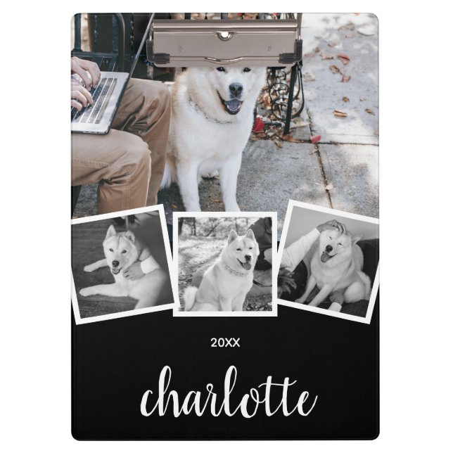 Porte-bloc Trendy 4 Photo Collage Script Name White Black (Devant)
