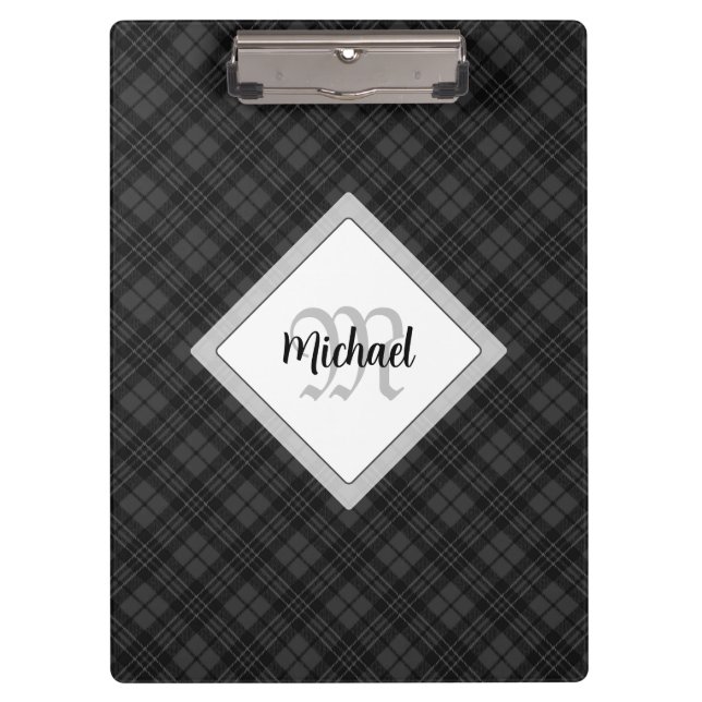 Porte-bloc Trendy noir blanc tartan Personnaliser Monogramme (Devant)
