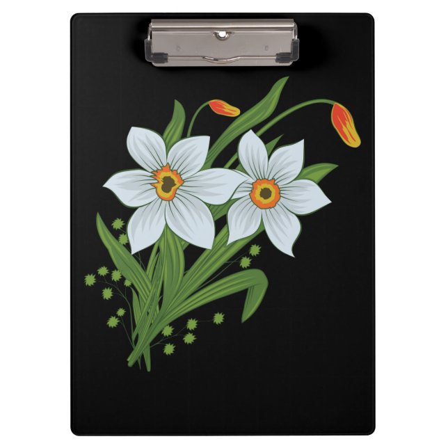 Porte-bloc Tulipes et jonquilles Fleurs Fond noir (Devant)