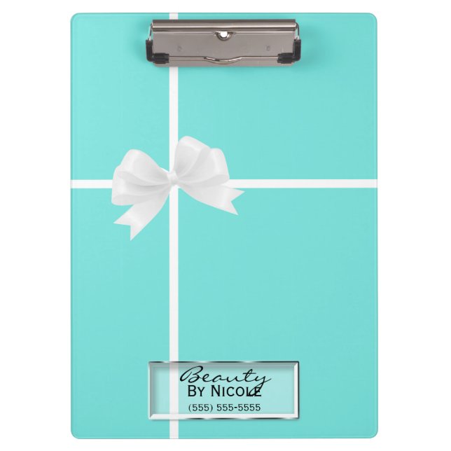 Porte-bloc Turquoise Blanc Nœud Classe Élégant Glamour (Devant)