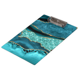 Porte-bloc Turquoise Blue Gold Parties scintillant Marbre Tur