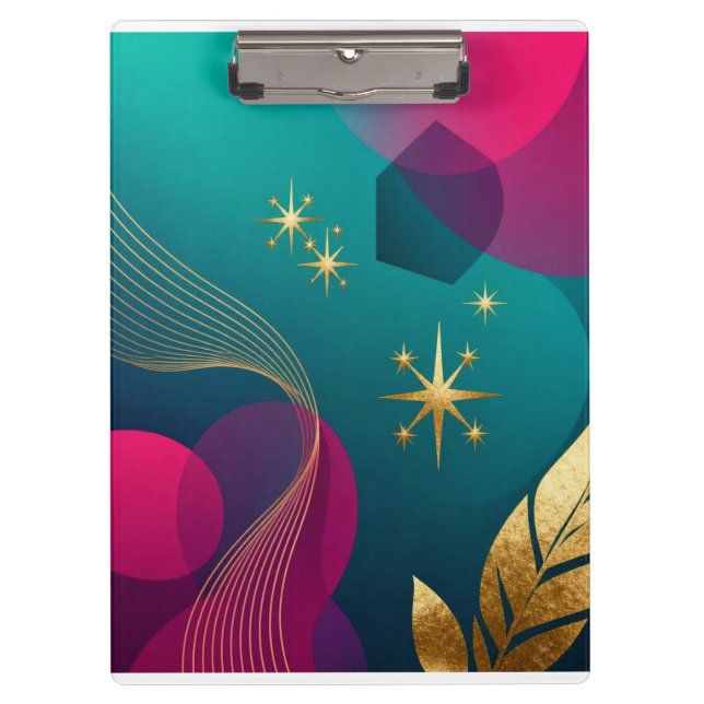 Porte-bloc Turquoise et Fuchsia Moderne Abstrait avec Étoiles (Devant)