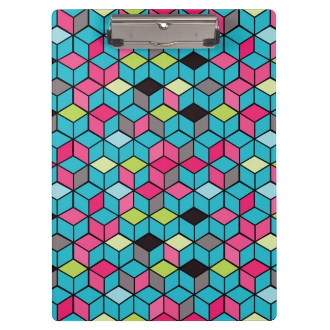 Porte-bloc Turquoise et motif rose de cube (Devant)