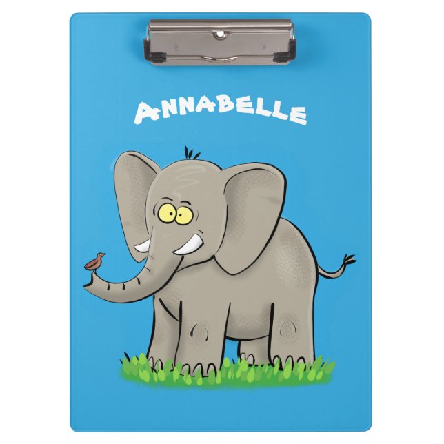 Porte-bloc Un joli éléphant drôle avec un oiseau sur le tronc (Devant)