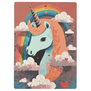 Porte-bloc Unicorne sous arc-en-ciel et parmi les coeurs