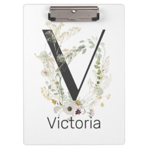 Porte-bloc V initial avec fleur de couleur douce Personnalis