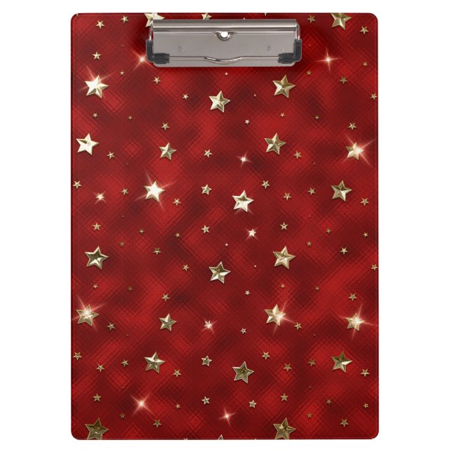 Porte-bloc Vacances Rouge et Or Faux Metal Christmas Stars (Devant)