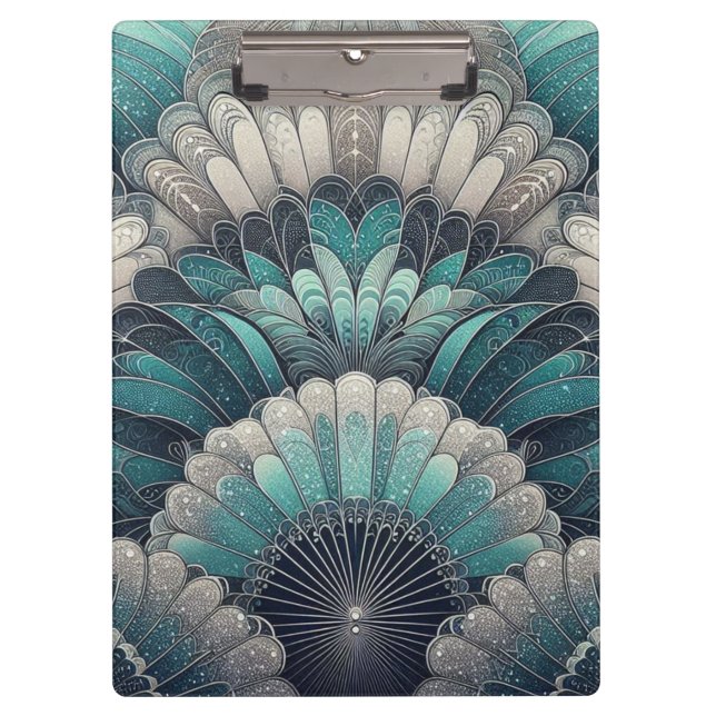 Porte-bloc Ventilateurs Art Nouveau bleu et argent (Devant)