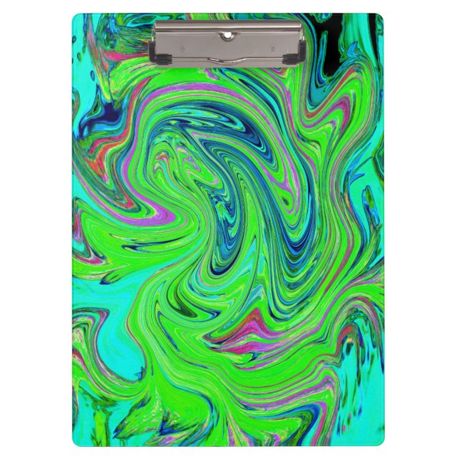 Porte-bloc Vert lime et bleu Groovy Art Abstrait Rétro (Devant)