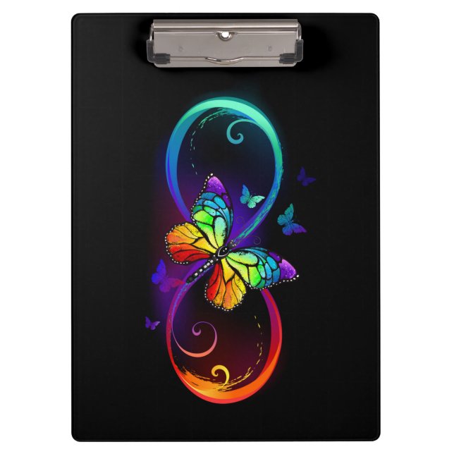 Porte-bloc Vibrant infinity with rainbow butterfly on black (Devant)