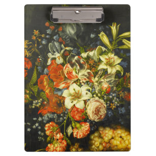 Porte-bloc Vie morte avec fleurs et fruits