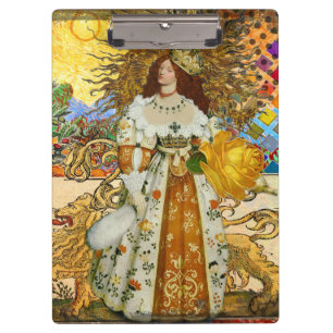 Porte-bloc Vintage femme Soleil d'or : Leo Zodiac Collage Art
