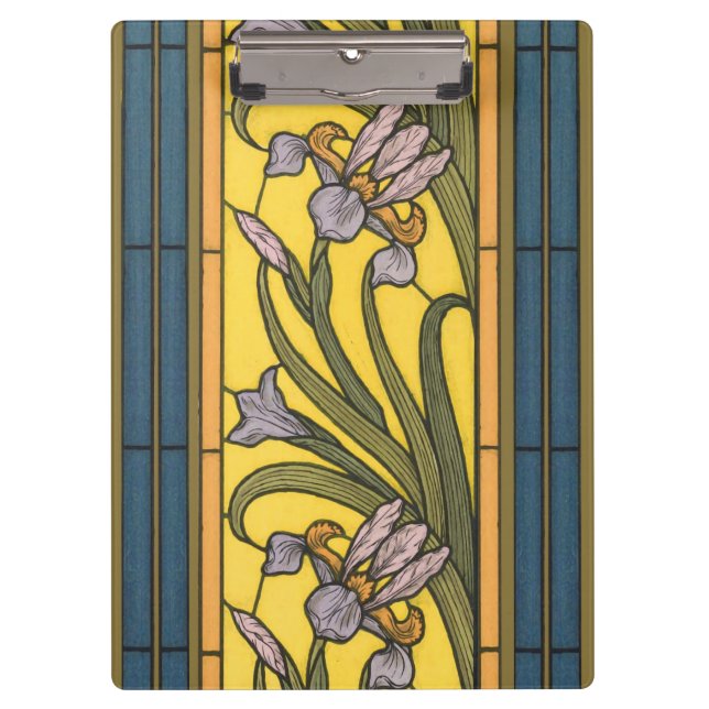 Porte-bloc Vitrail Art Nouveau Fleur d'Iris Bleu Or (Devant)